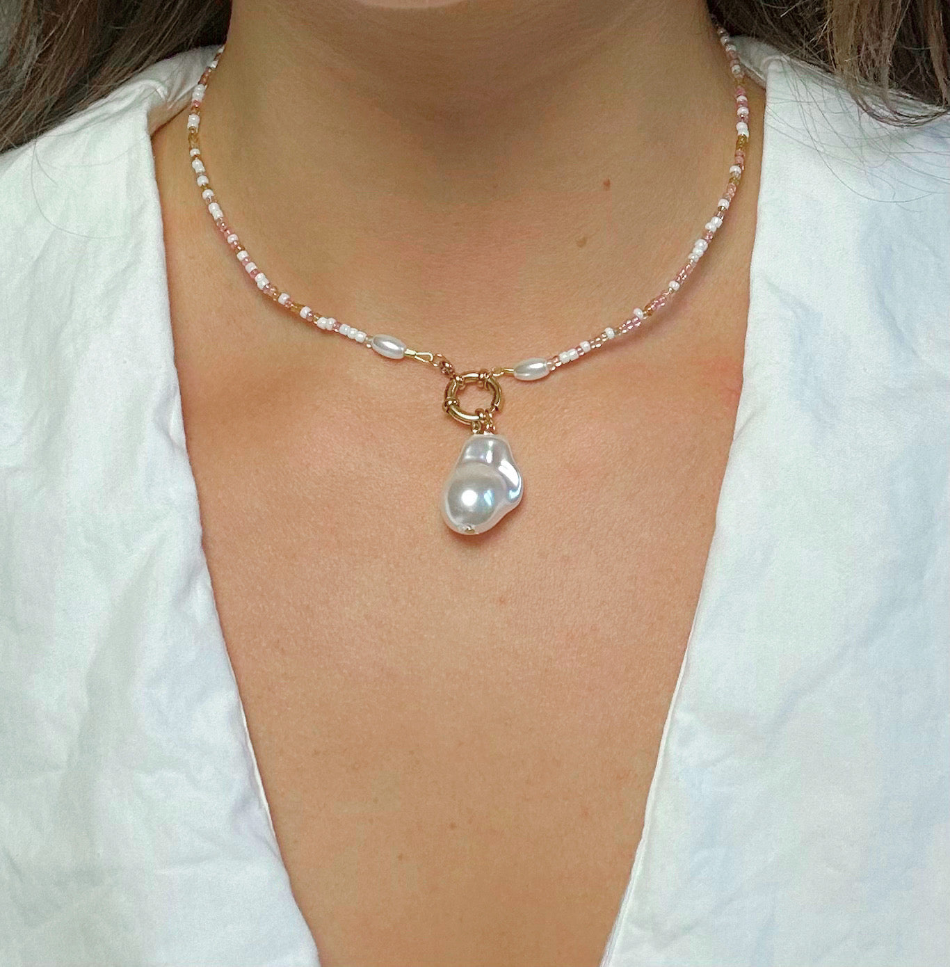 Beaded Gold Pearl Necklace