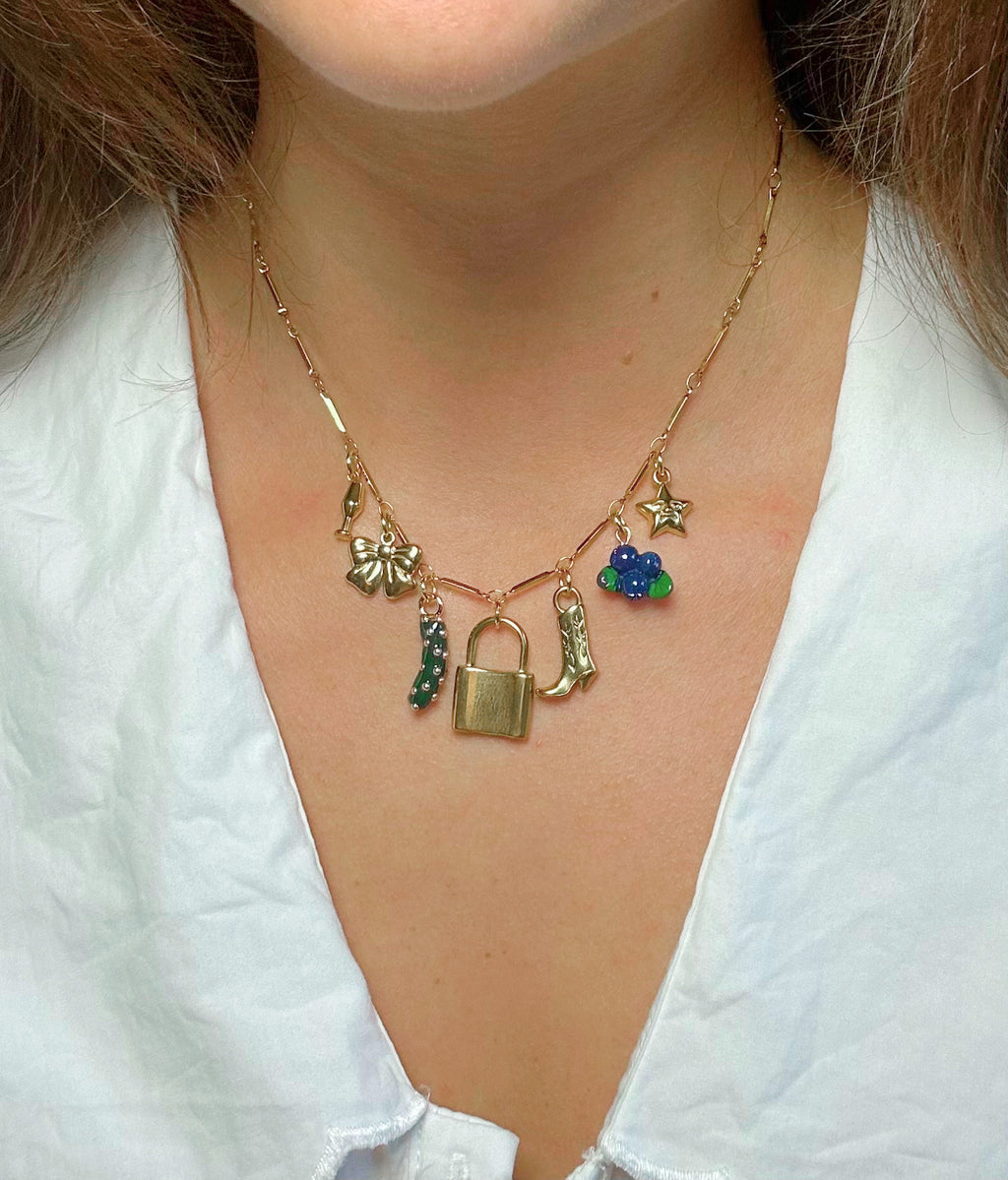 Blueberry & Locket Charm Necklace