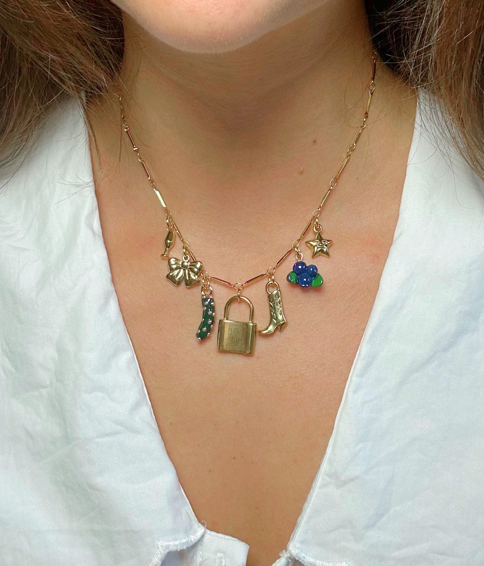 Blueberry & Locket Charm Necklace