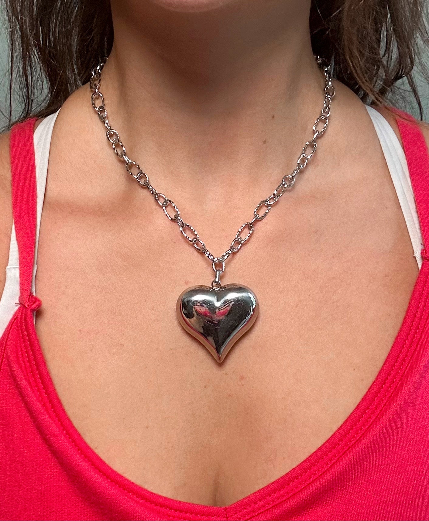 Chunky Silver Heart Necklace