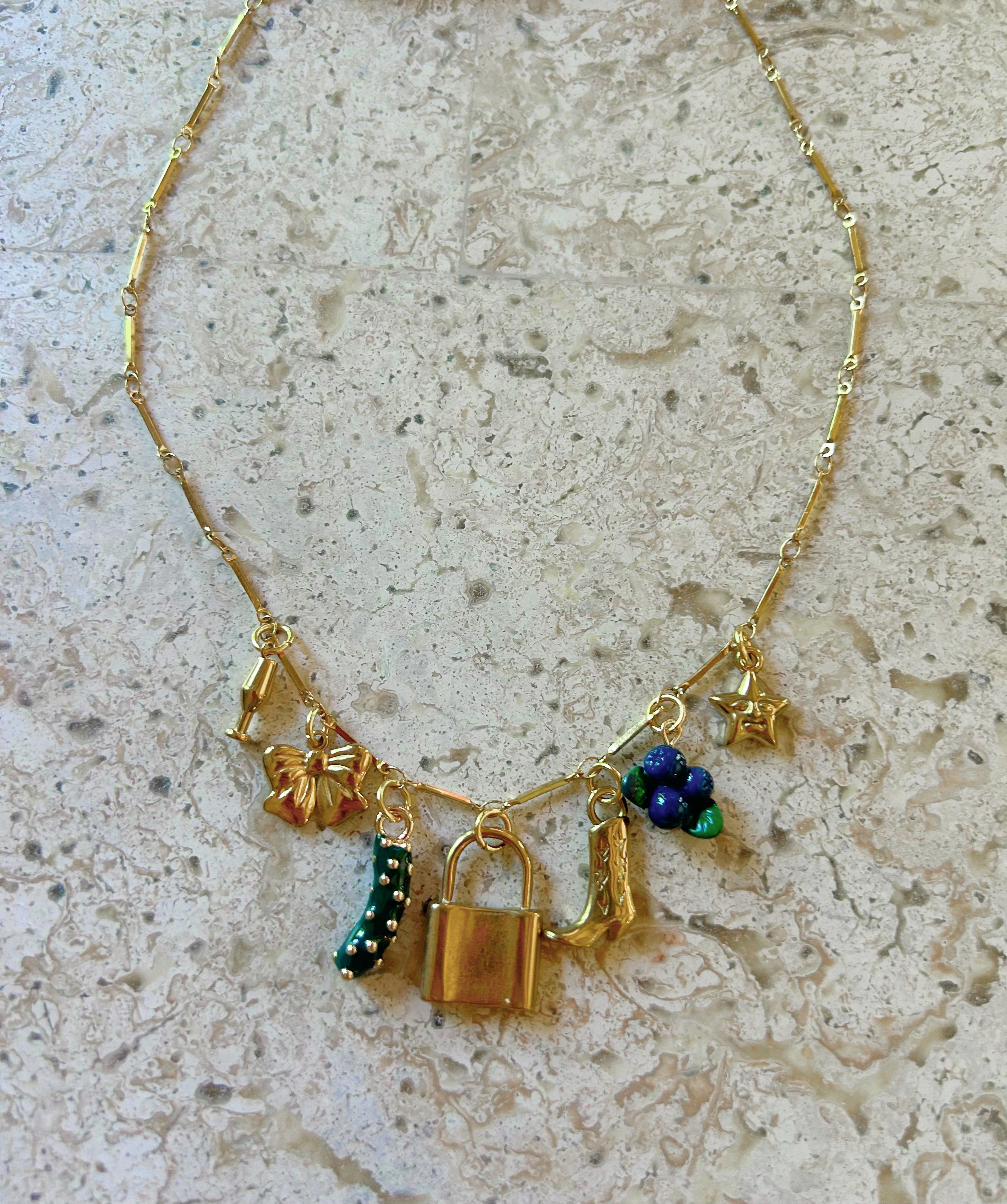 Blueberry & Locket Charm Necklace