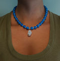 Blue Beaded Pearl Necklace