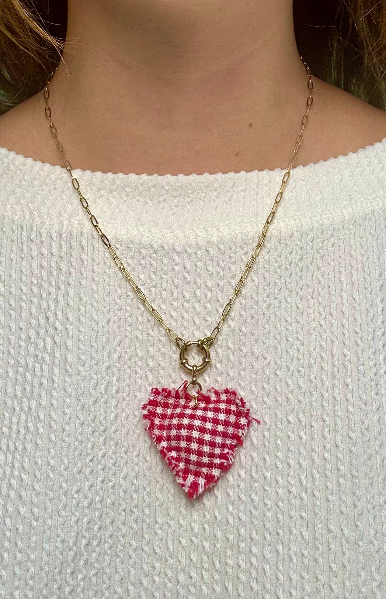 Fabric Gingham Heart Necklace
