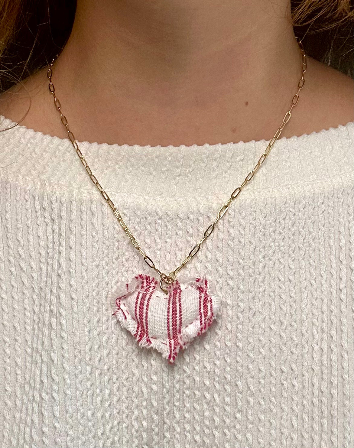 Fabric Stripe Heart Necklace